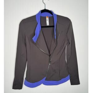 Lucy Womens Athletic Yoga Jacket Gray/Purple Stretch Diagonal Zipper, Size SMALL